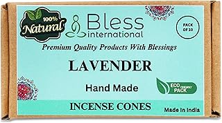 Bless International Lavender 100%-Natural-Incense-Cones Handmade-Hand-Dipped Organic-Chemicals-Free for-Purification-Relaxation-Positivity-Yoga-Meditation The-Best-scents (10 Count)