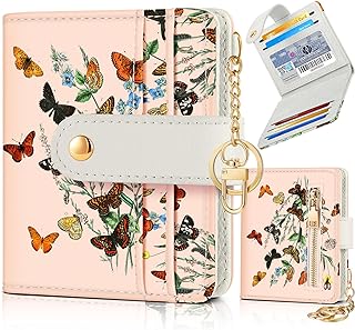 Pegmode Wallet Women Slim Cute Leather Thin Bifold Small Card Wallet Purse Ladies Teen Girls Female Medium Aesthetic Butterfly Tiny Simple Soft Unique Pretty Modern Credit Card Holder Keychain RFID