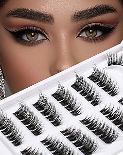 Wispy Eyelash Clusters, Cat Eye, 7 Pairs of Eyelash Clusters, DIY Eyelashes That Look Like Extensions, 12-15 mm, 3D False Eyelashes, Natural Soft Fluffy Mink Eyelash Clusters