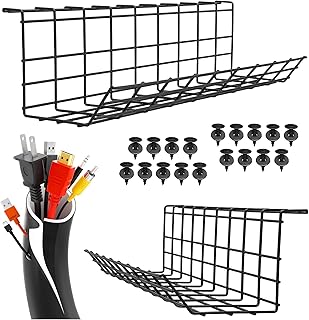 برو اوفيس صينية تنظيم الكابلات تحت المكتب - مزيج مثالي لتنظيم فوضى الكابلات تحت المكتب وإخفاء الأسلاك. تتضمن حافظة كابل وصينية (صينية سلكية سوداء - مجموعة من 2 × 17 انش)