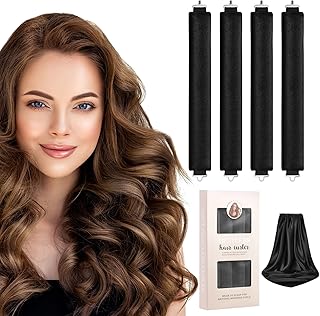 LOPHE 4 Pcs Heatless Hair Curler, Heatless Curls Blowout Rods Headband with Hair Scarf, Overnight Soft Hair Roller Rods with Hook, Long Hair Styling Tools for Women Gift, Black