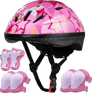 Lamsion Kids Helmet Adjustable for Kids Ages 3-8 Years Old Boys Girls, Toddler Helmet with Protective Sports Gear Set Knee Elbow Pads Wrist Guards for Cycling Skateboard Scooter