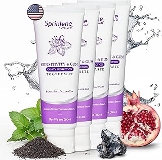 SprinJene Patented Toothpaste Sensitive Teeth & Gum w/Fluoride Cavity Protection Non Toxic SLS Free Fresh Breath Dry Mouth,Preservative Free, 4 Pack