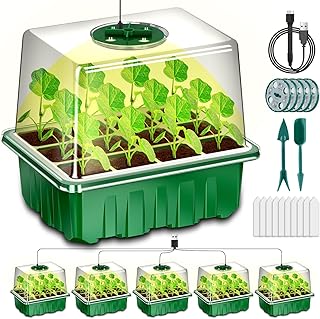 مجموعة دفيئة زراعية داخلية مع ضوء من اونيي، 5 قطع، 60 خلية، دفيئة تكاثر صغيرة للنباتات الصغيرة، مجموعة زراعة الدفيئة الداخلية مع غطاء، دفيئة صغيرة للغرفة الداخلية، اخضر