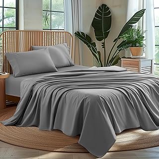 AiAngu 100% Cotton Queen Size Sheets Set - Luxury 1000 High Thread Count Egyptian Cotton Bed Sheets 4 PC, Breathable & Cooling Sheets, 16" Deep Pocket(Gray,Queen)