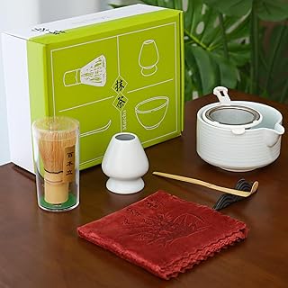 Complete Matcha Tea Set - Traditional Japanese Matcha Tea Ceremony Kit with Bamboo Whisk | Matcha Bowl with Spout + Matcha Whisk Holder & Sifter - Perfect for a Mindful Tea Experience (Grey)