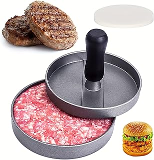 DragonX2 Hamburger Press with 200 Sheets of Baking Paper, Hamburger Press Set Made of Cast Aluminium, for Delicious Hamburgers, Patties, BBQ, Burger Press with Non-Stick Coating