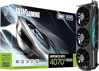 بطاقة رسومات للألعاب جيفورس RTX 4070 سوبر ترينيتي أسود من زوتاك دي إل إس 3 16 جيجابايت GDDR6X 256 بت 21 جيجابت في الثانية منفذ PCIe 4.0 تبريد متطور ايس ستورم2.0 إضاءة سبكترا RGB ZT D40730D 10P