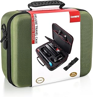 COOWPS Switch Carrying Case Compatible with Nintendo Switch and Switch OLED Model, Portable Full Protection Travel Bag with 21 Game Cards Storage for Switch Console Pro Controller Accessories Green