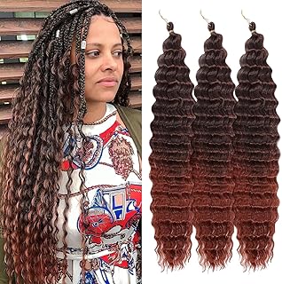 Alaleibaby Ocean Wave Crochet Hair 22 inch Deep Wave Crochet Hair 3packs Deep Wave Curly Braiding Hair Extensions Ocean Wave Braiding Hair for Black Women (T350#, 22 Inch(Pack of 3))