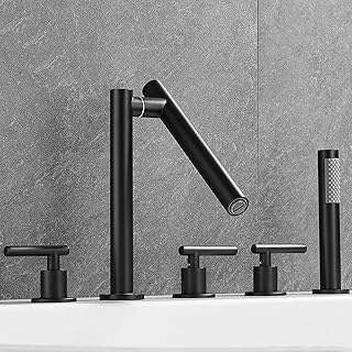 5 Hole Bath Shower Mixer Tap Bathtub Edge Hot And Cold G1/2 Connection Foldable Brass 3 Handle Pull Out Shower & Bath Taps White,Black