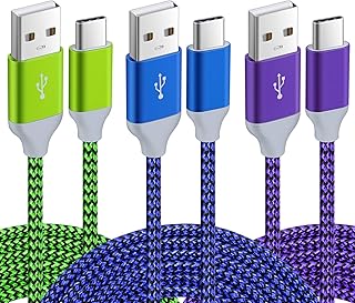 كيبل شحن سريع USB من النوع C نايلون بتصميمٍ مجدول بطول 10 قدم من بوفيسون متوافق مع سامسونج جالكسي اس 10 اس 9 اس 8 نوت 9 نوت 8 بلس، في 30 جي 6 جي 5 فى 20 وغيرها - 3 قطع - ازرق، اخضر، ارجواني