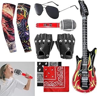 APPCXOKL Rocker Punk Costume Accessory - Complete Accessory Set Including Inflatable Guitar and Microphone - Perfect for Rocker Outfit Men and Punk Outfit Women