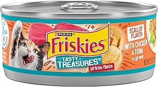 Purina Friskies Gravy Wet Cat Food, Tasty Treasures With Chicken & Tuna And Scallop Flavor – (24) 5.5Oz Cans