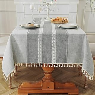 Laolitou Cotton Linen Tablecloth for Dining Table Farmhouse Kitchen Rectangle Table Cloth Coffee Table Cover, Grey Lines, 55x70 Inch