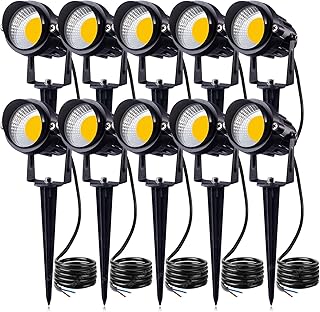 مصابيح إضاءة LED 12 وات من SUNVIE ذات الجهد المنخفض لممر الحديقة إضاءة فائقة الدفء أبيض 12 فولت مقاوم للماء في الهواء الطلق للممر والفناء والشجر مع حامل سبايك (10 حزم)، ألومنيوم، من سانفي