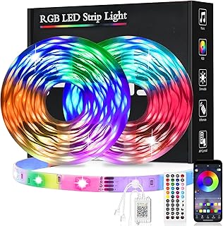 شريط LED 40 متر، شريط LED بي ستار بلوتوث RGB 24 فولت مع جهاز تحكم عن بعد بالاشعة تحت الحمراء ووضع الموسيقى قابل للتحكم في الموسيقى، سلسلة إضاءة/الفرقة، مزامنة الموسيقى/الصوت للإضاءة المنزلية والحفلات