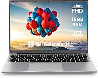 بيغاسو لابتوب 16 انش، 16GB DDR4 RAM 1TB SSD، معالج N100 رباعي النواة حتى 3.4GHz، شاشة 1200P FHD IPS، ويندوز 11 مع USB 3.0، نوع C، ميني HDMI، واي فاي 2.4/5G، RJ45، فضي