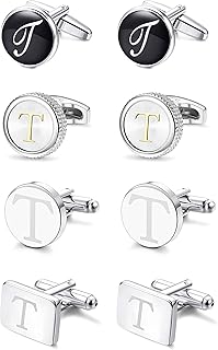 LOYALLOOK 4Pairs Men's Initial Letter Shirts Cufflinks Engraved Shirt Cufflink Alphabet Set Fashion Dazzle Tuxedo Cufflinks Business Wedding Father's DayGift