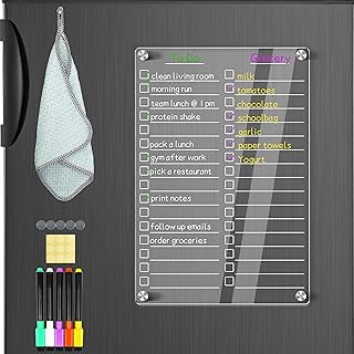 سينغوم لوح اكريليك مغناطيسي للمسح الجاف للثلاجة، لوح ابيض مغناطيسي شفاف 12×8 انش، قائمة مهام قابلة للمسح الجاف للثلاجة، سبورة بيضاء مغناطيسية مع 5 اقلام تحديد