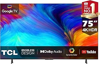 تلفزيون جوجل مقاس 75 بوصة 4 من تي سي ال بدقة 4K واضاءة LED ومعالج HDR10 A55 60Hz- 75T635 (طراز 2022) 55T635، أسود