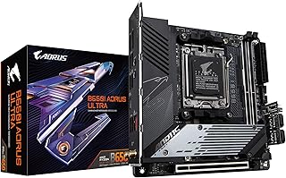 لوحة ام B650I اوروس الترا من جيجابايت AM5 LGA 1718 AMD B650 ميني ITX ضمان 5 سنوات DDR5 منفذ PCIe 5.0 M.2 USB 3.2 جيل ثان X2 نوع-C واي فاي 6E انتل 2.5GbE LAN كيو فلاش ايزي لاتش