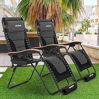 UDPATIO Zero Gravity Relaxing Chair Set of 2 XL 30In Oversized Outdoor Anti Gravity Chairs Patio Lounge Folding Adjustable Chair with Cup Holder Foot Pad & Padded Headrest, Support 500lbs