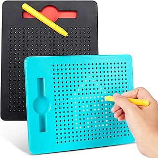 Faccito 2 Drawing Boards with Small Steel Magnetic Balls with Pen for Children Children Magnetic Drawing Board Magnetic Board for Doodling Educational Game (Black, Lake Blue)