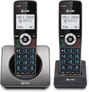 اي تي اند تي هاتف منزلي لاسلكي GL2101-2 DECT 6.0 بسماعتين مع حظر المكالمات، معرف المتصل، مكبر صوت مزدوج بالكامل، شاشة 2 انش باضاءة خلفية بيضاء، لوحة مفاتيح مضيئة (جرافيت واسود)