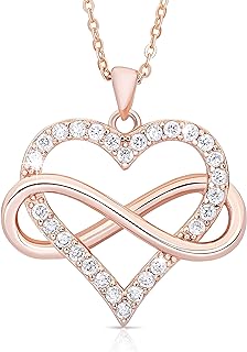 'Sash & Soph Infinity Heart Necklace for Women. 925 Sterling Silver Heart Necklace for Girlfriend, Love Heart Pendant on 18'' Chain with 2'' Extender (Rose Gold or Gold Plated)'