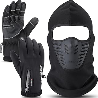 Winter Balaclava Face Mask Ski Gloves Full Face Mask Breathable Face Cover Touch Screen Gloves for Men Women Riding