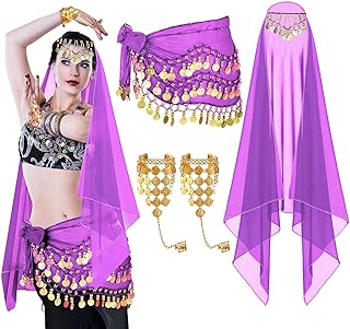 KASTWAVE Gypsy Costume Women Gypsy Belly Dance Accessories Gypsy Head Scarf with Coins Gypsy Hip Scarf Bracelet Set