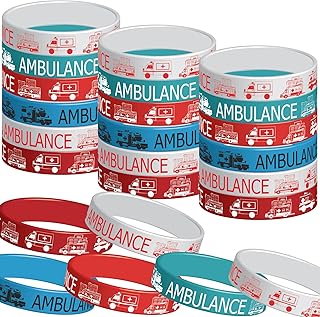 24PCS Ambulance Car Party Rubber Bracelets,Emergency Vehicle Medical Hospital Doctor Nurse Themed Birthday Party Supplies Decorations Gifts Prize Goodie Bag Favors Ambulance Car Silicone Wristbands