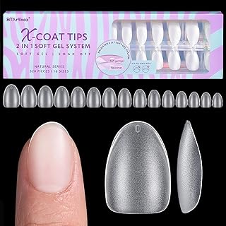 اطراف اظافر لوزية قصيرة للغاية - اطراف اظافر جل بي تي ارت بوكس XCOATTIPS طبيعية مع غطاء برايمر اطراف جل بيضاوية غير لامعة كاملة الشكل تثبت بالضغط على الاظافر الشفافة الناعمة لوصلات الاظافر الاكريليك