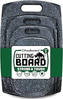 Freshware Plastic Cutting Boards for Kitchen, Cutting Board Set of 3, Juice Grooves with Easy Grip Handle, BPA-Free, Dishwasher Safe, Black Marble