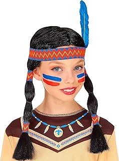 Widmann 46933 Children's Wig Indian Black with Headband and Feather, Carnival, Theme Party