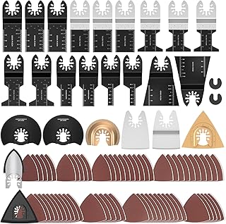 كيوفي 87 قطعة من شفرات المنشار المتذبذبة، مجموعة شفرات متعددة الادوات للخشب والمعدن والبلاستيك مع ورق صنفرة متوافقة مع ميلووكي وريوبي وروكويل وماكيتا وبوش