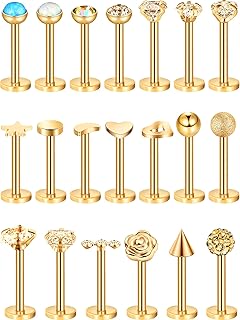 20 Pcs 16g Stainless Steel Nose Studs Straight Nose Rings Body Piercing Jewelry 20 Styles for Women Men