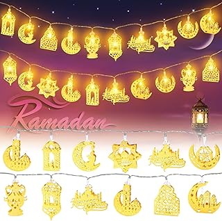 زينة رمضان للمنزل بطول 3 متر 20 مصباح LED فوانيس تعمل بالبطارية بوضعين اضواء ذهبية لتزيين المنزل واكسسوارات الحفلات أبيض دافئ