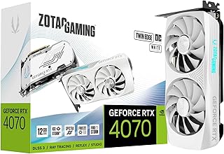 بطاقة رسومات ألعاب جيفورس RTX 4070 توين ايدج او سي إصدار وايت DLSS 3 12 جيجابايت GDDR6X 192 بت 21 جيجابايت في الثانية PCIE 4.0 من زوتاك، تبريد متطور ايس ستورم 2.0، إضاءة سبيكترا RGB، ZT-D40700Q-10M