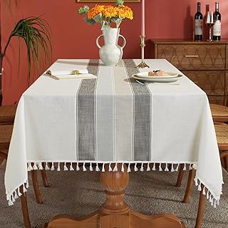 Xiao Hua Rustic Tablecloth Cotton Linen Waterproof Tablecloths Burlap Table Cloths for Kitchen Dining Cloth Table Cloth for Rectangle Tables Light Grey Stripes Square,55"x 120"