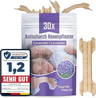 Perfekt-Schlafen24® 30 x Strong Nose Plasters Against Snoring with the Soothing Lavender Fragrance - 66 x 19 mm - Sleep Better Without Snoring & Breathing Better for Sports