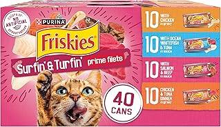 Purina Friskies Wet Cat Food Variety Pack, Surfin' & Turfin' Prime Filets Favorites - (40) 5.5 oz. Cans