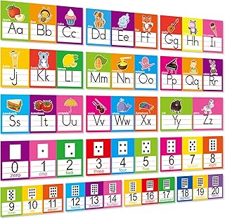 مجموعة لوحة اعلانات الحروف الابجدية رقم ABC 0-20 لتزيين الحائط لمرحلة ما قبل المدرسة ورياض الاطفال والصف الابتدائي والحضانة والمدرسة المنزلية، من اونينو، ألوان متعددة