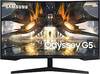 سامسونج شاشة العاب منحنية 27 انش G55A QHD 165Hz 1ms فري سينك مع خاصية HDR 10، تصميم مستقبلي لاي سطح مكتب (LS27AG550ENXZA)، LED