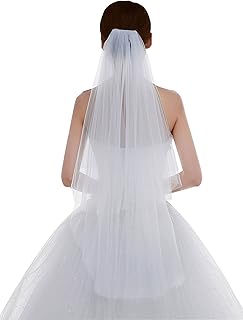 Edith qi Women's Simple Tulle Bridal Veils Short Wedding Veils For Brides Bachelorette Party Ivory White,Free Size