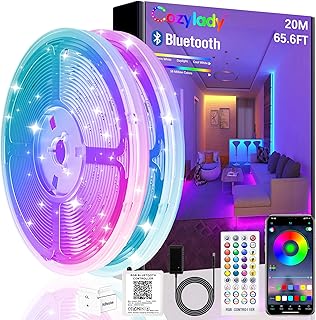 كوزي ليدي شريط اضاءة LED يعمل بالبلوتوث بطول 20 متر متزامن مع الموسيقى اضواء متغيرة الالوان RGB جهاز تحكم عن بعد طريق تطبيق الهاتف الذكي مصابيح لغرفة النوم، أحمر