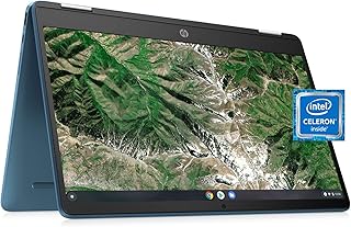 HP لابتوب X360 14a كروم بوك بشاشة لمس HD 14 انش ترفيهية من اي زاوية انتل سيليرون 4GB DDR4 64GB eMMC واي فاي كاميرا ويب مكبرات صوت ستيريو بلوتوث 4.2 ازرق معدني