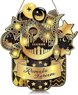 Glitter Ramadan Kareem Eid Ramadan Mubarak Door Sign Wooden Door Decor Black Gold Ramadan Kareem Door Hanger Hanging Plaque Hanging Wall Sign Eid Mubarak Decorations for Home Front Door Porch Wall