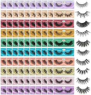 FARRED Wholesale Faux Mink Lashes 10/30/50/100 Pairs 10 Styles Medium Length Vegan Eyelashes Fluffy Volume Strip Lashes Bulk 10 Portable Boxes Fake Eyelashes Mixed Natural Look 3D False Eyelashes